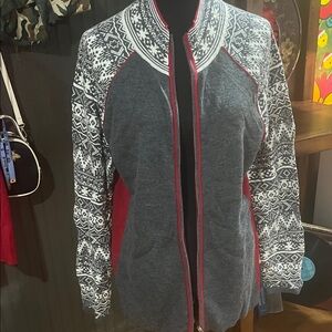 Natural Reflections Gray and Red Knit Jacket JG